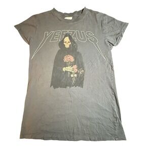 Kanye West Yeezus Tour T-Shirt Grim Reaper Skeleton Flowers Grey Small USA 2013